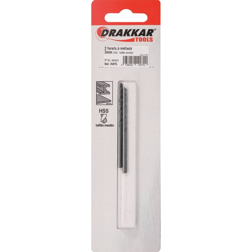 Foret à métaux HSS 3mm - de 2 pcs DRAKKAR TOOLS - 14974