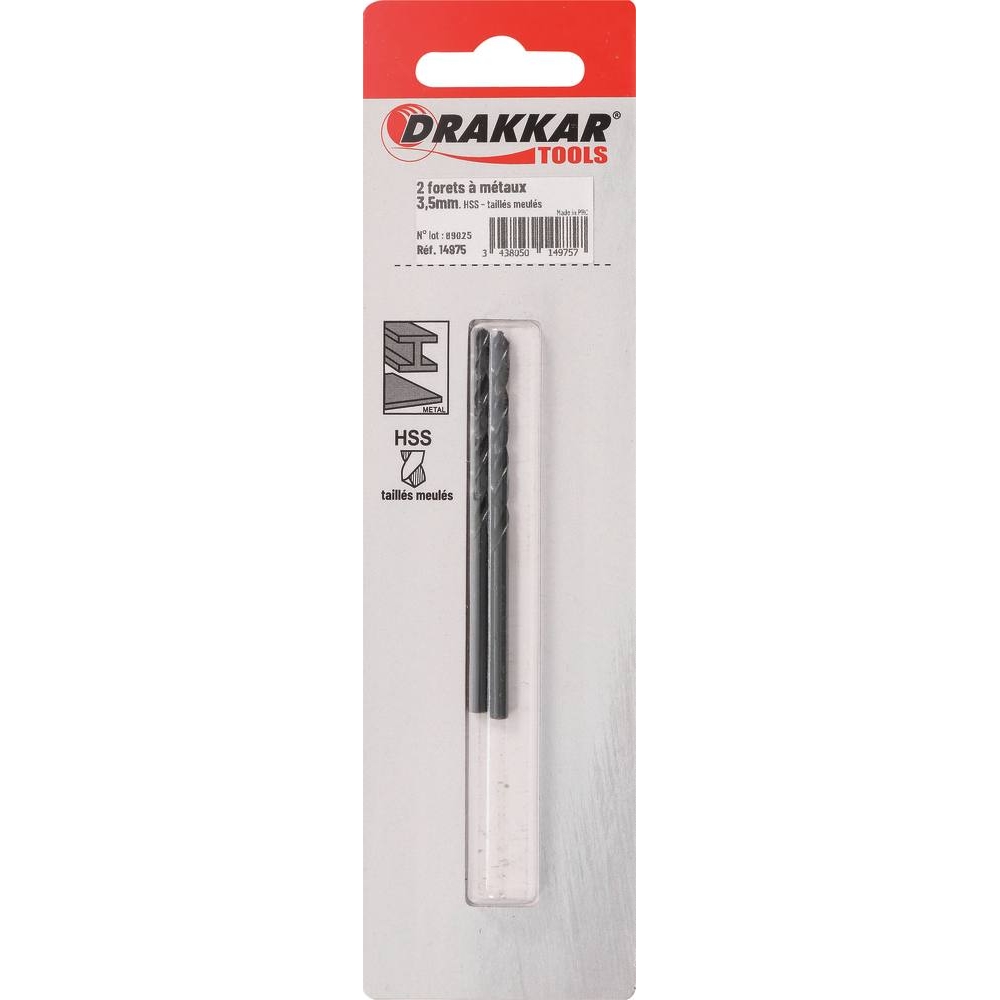 Foret à métaux HSS 3,5mm - de 2 pcs DRAKKAR TOOLS - 14975
