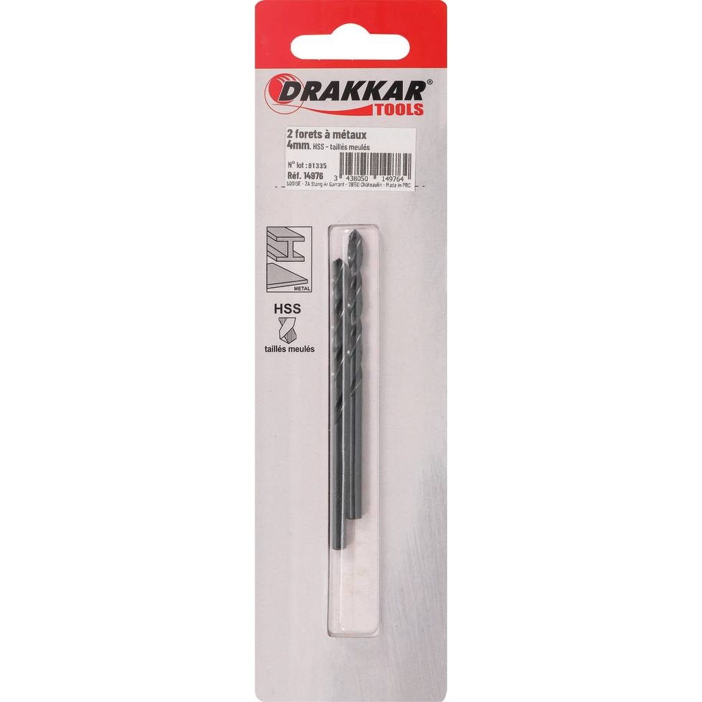 Foret à métaux HSS 4mm - de 2 pcs DRAKKAR TOOLS - 14976