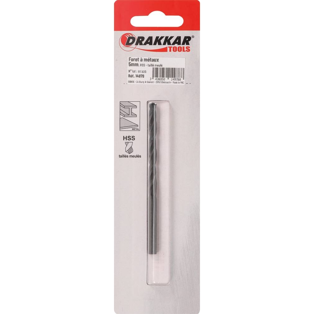 Foret à métaux HSS 5mm - de 1 pcs DRAKKAR TOOLS - 14978