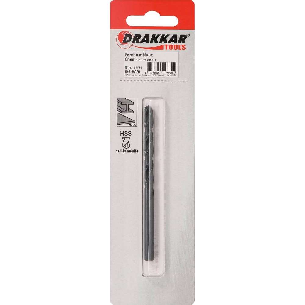 Foret à métaux HSS 6mm - de 1 pcs DRAKKAR TOOLS - 14980