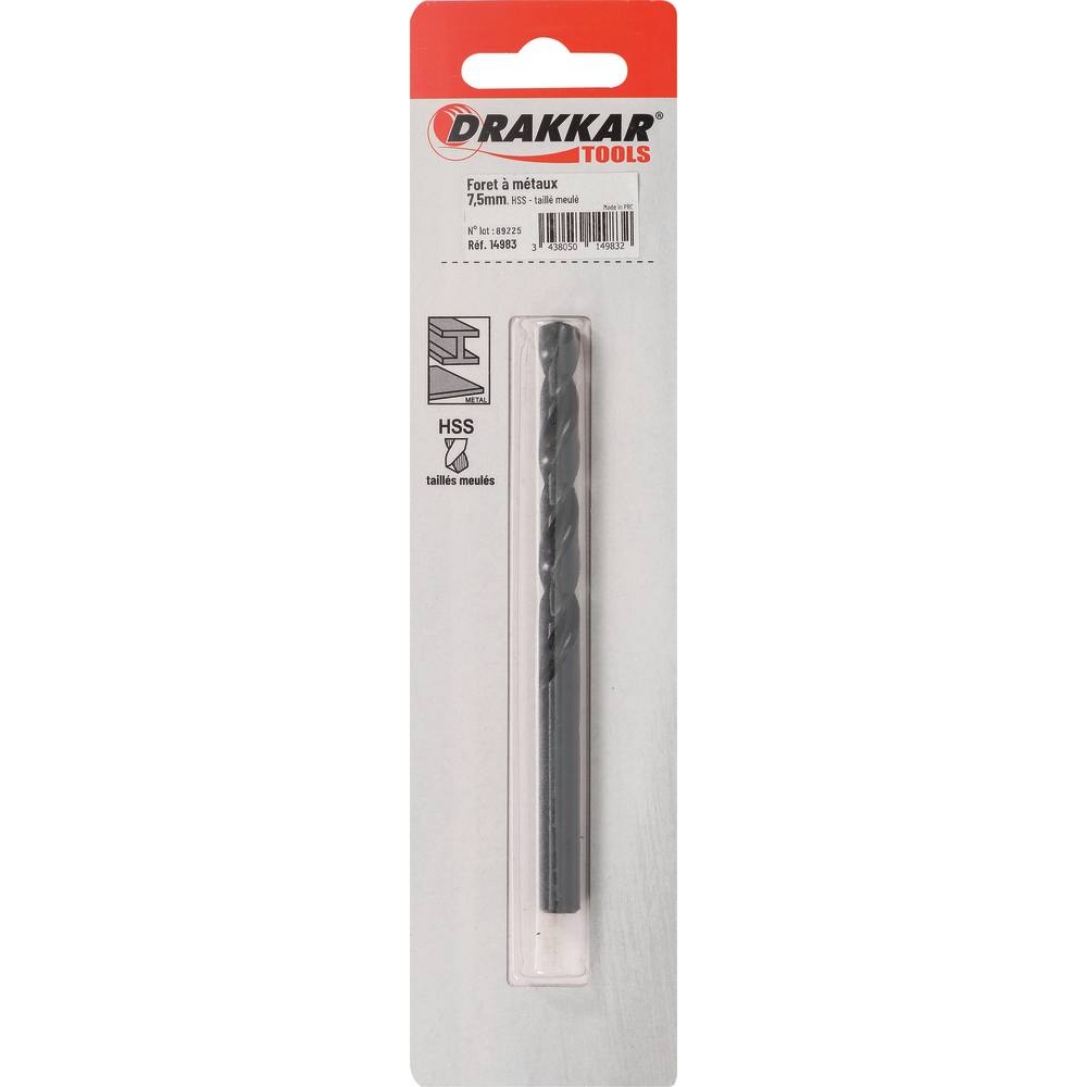 Foret à métaux HSS 7,5mm - de 1 pcs DRAKKAR TOOLS - 14983