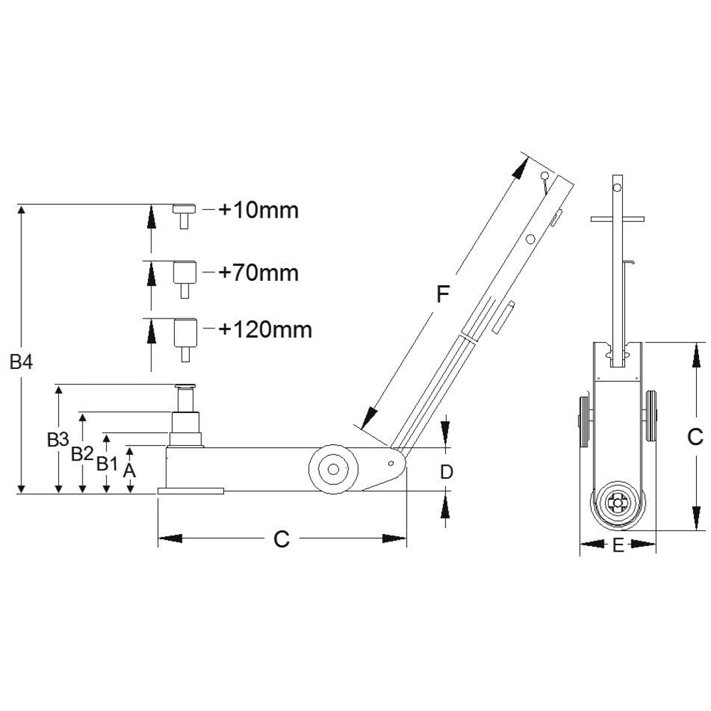 Cric rouleur hydropneumatique 20/40T 150/500mm longueur 495mm COMPAC - 15054