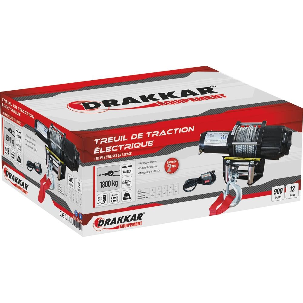 Treuil de traction électrique 12V 1800kg DRAKKAR - 15244