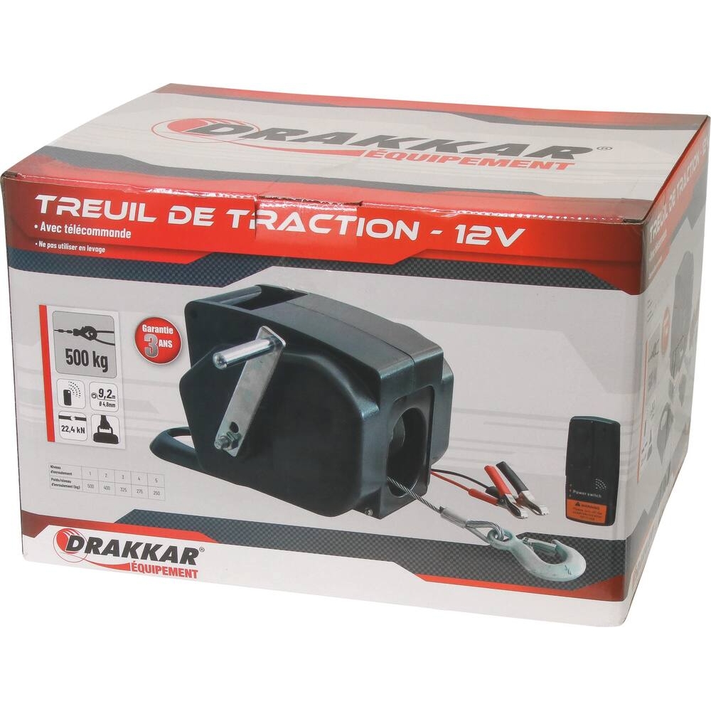 Treuil de traction électrique 12V 500kg avec télécommande sans fil DRAKKAR - 15254