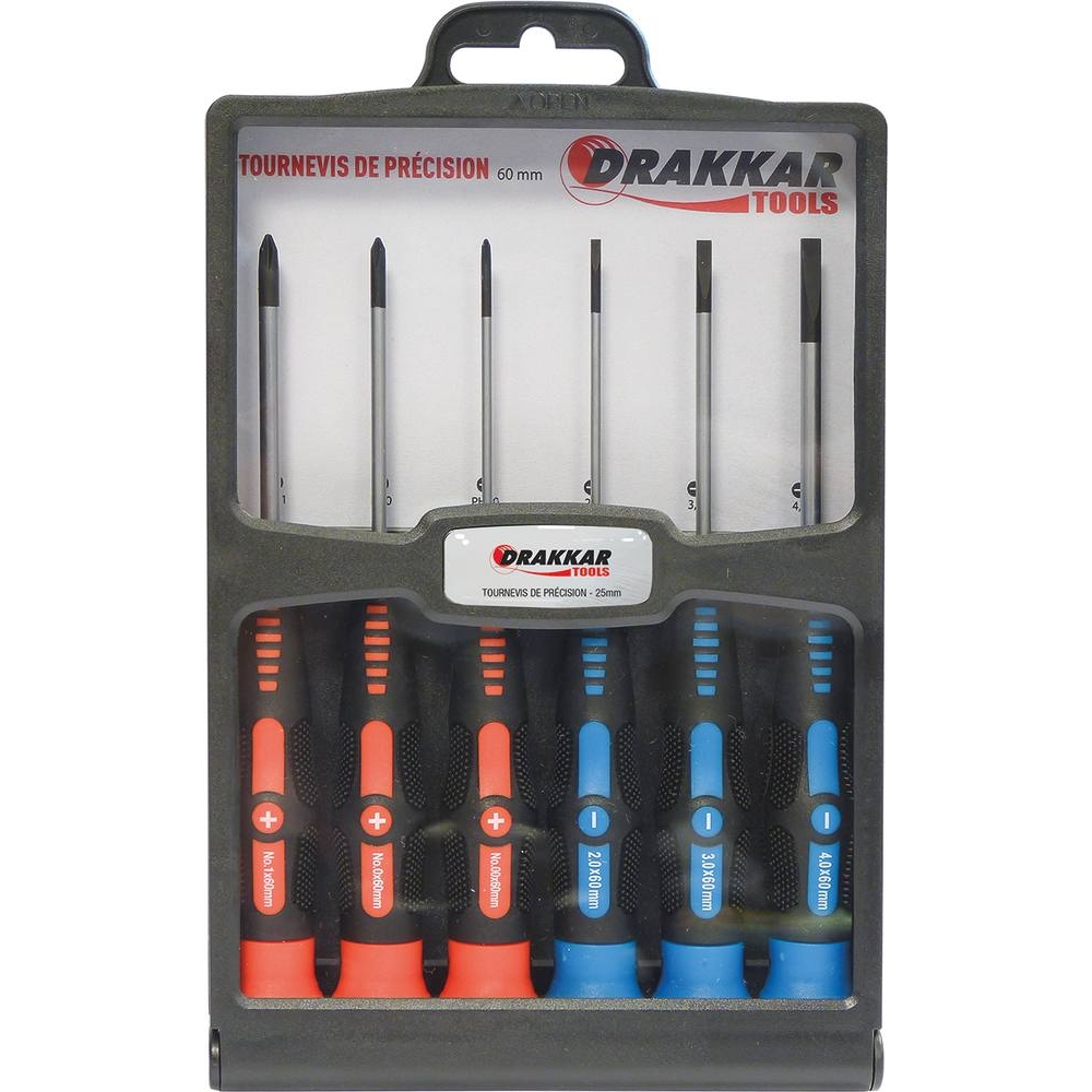 Tournevis de précision plat et Phillips 60mm - boîte de 6 pcs DRAKKAR TOOLS - 15423