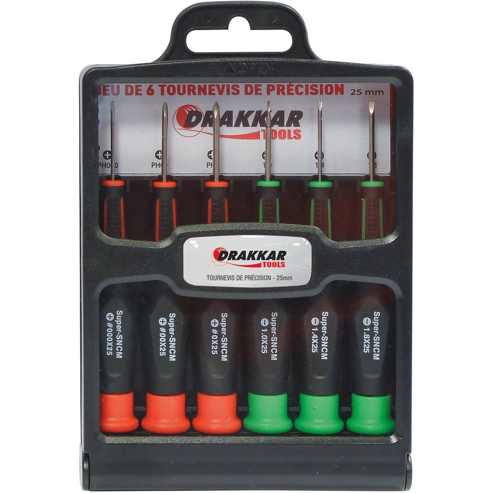 Tournevis de précision plat et Phillips 25mm - boîte de 6 pcs DRAKKAR TOOLS - 15424