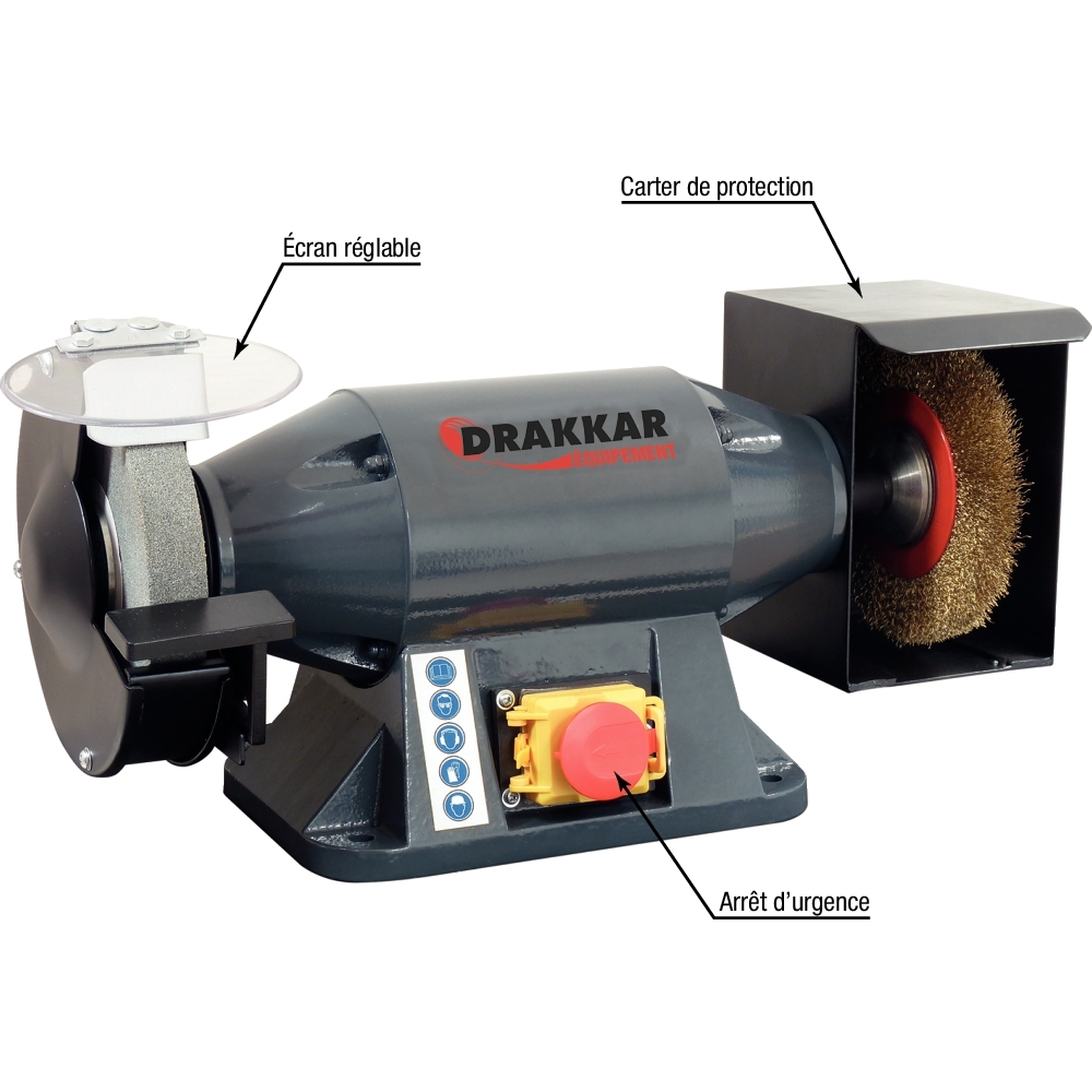 Touret à meuler 230V 520W 150mm meule/brosse DRAKKAR - 15526