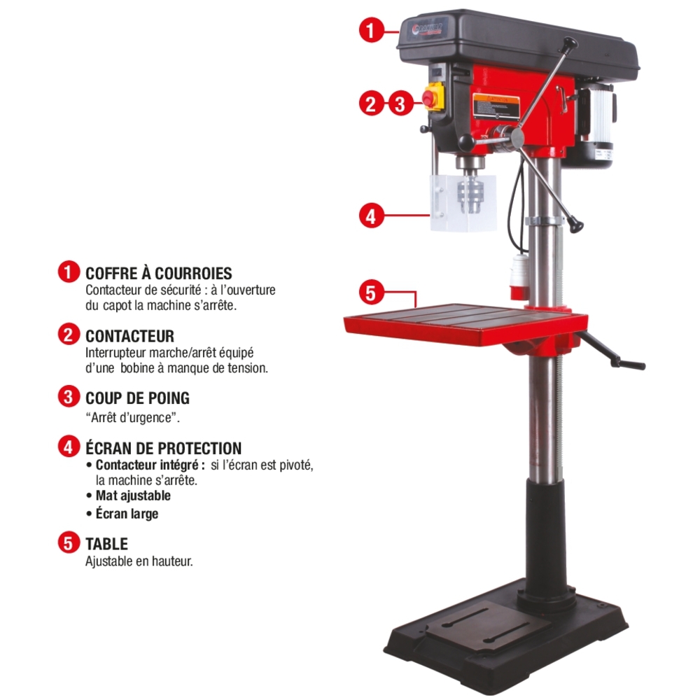 Perceuse sur colonne 400V 1500W 1,71mm CM3 109kg DRAKKAR - 15586
