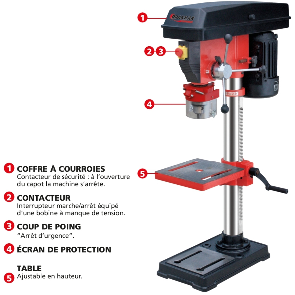 Perceuse sur colonne 230V 550W 840mm B16 29kg DRAKKAR - 15590