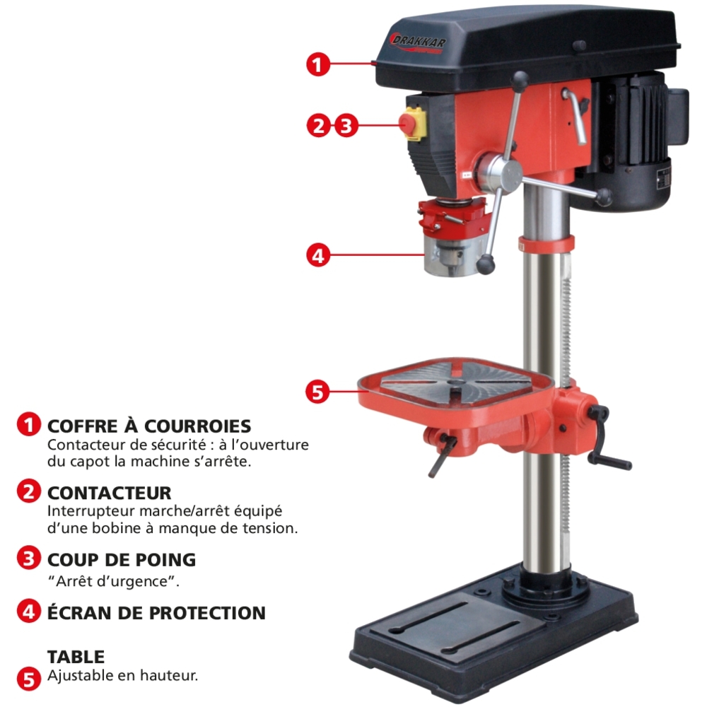 Perceuse sur colonne 230V 750W 1m CM2 44kg DRAKKAR - 15591