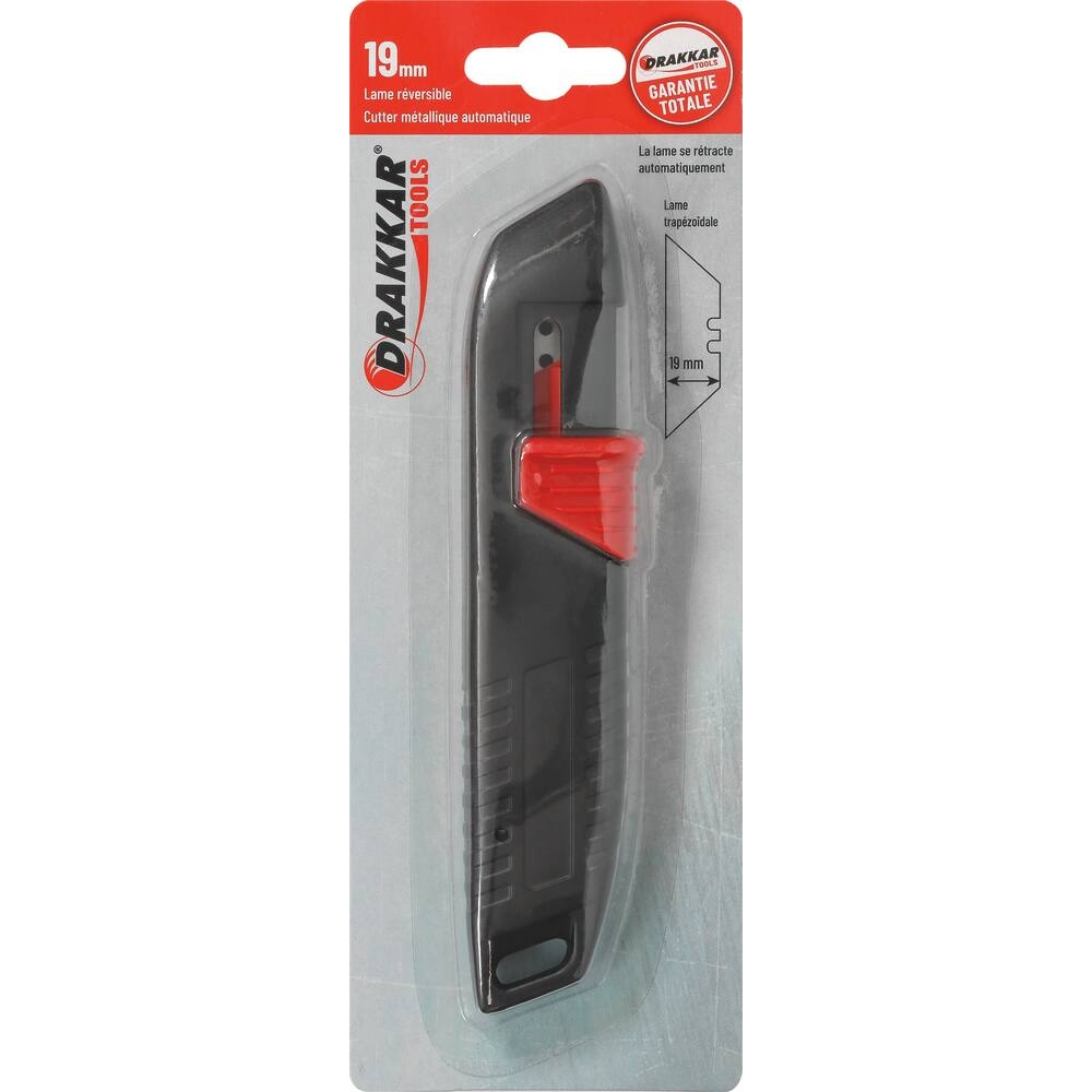 Cutter 19mm métallique lame auto rétractable trapézoïdale - DRAKKAR TOOLS - 15861