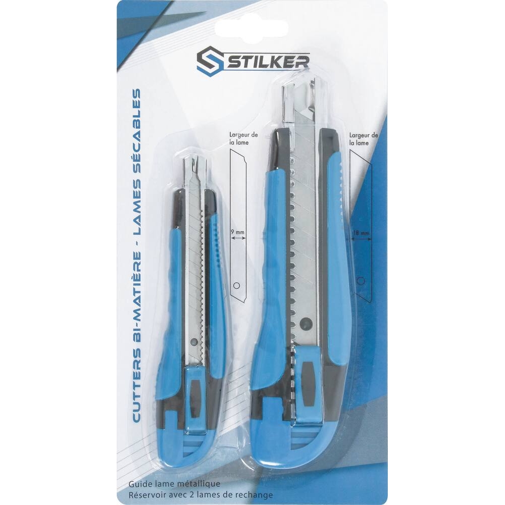 Cutters 9 et 18mm auto-bloquant bi-matière - de 2 cutters STILKER - 15909