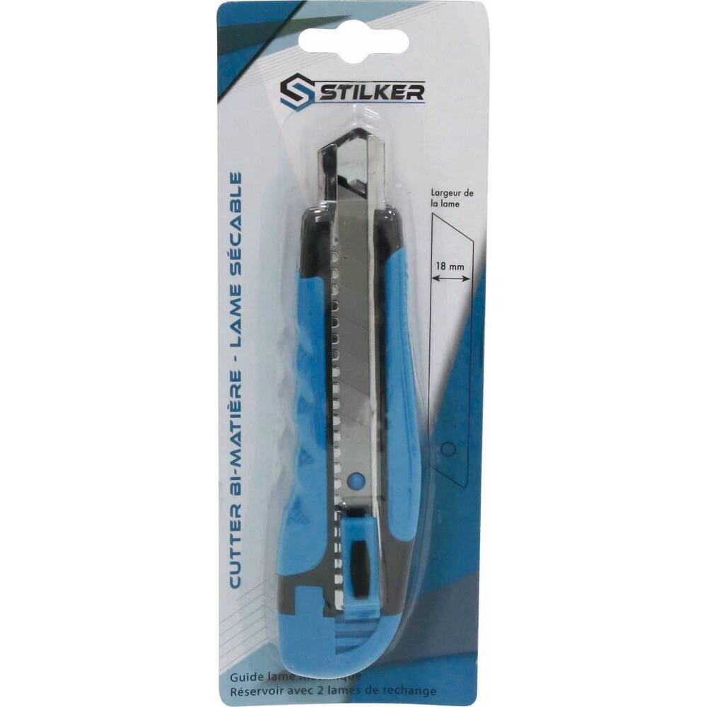 Cutter 18mm auto-bloquant bi-matière - blister - Lot de 12 - STILKER - 15919.12