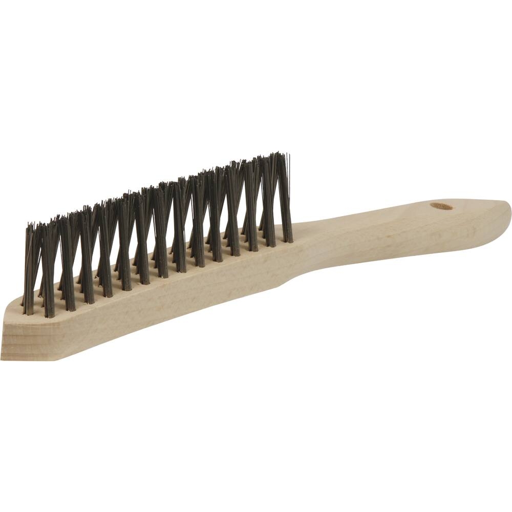 Brosse métallique fil acier inox 3 rangs 280mm avec manche bois incurvé spécial soudure - 15988