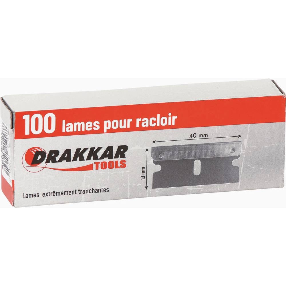Lame rectangle 19x40mm pour grattoir - carte boîte de 100 pcs DRAKKAR TOOLS - 15995