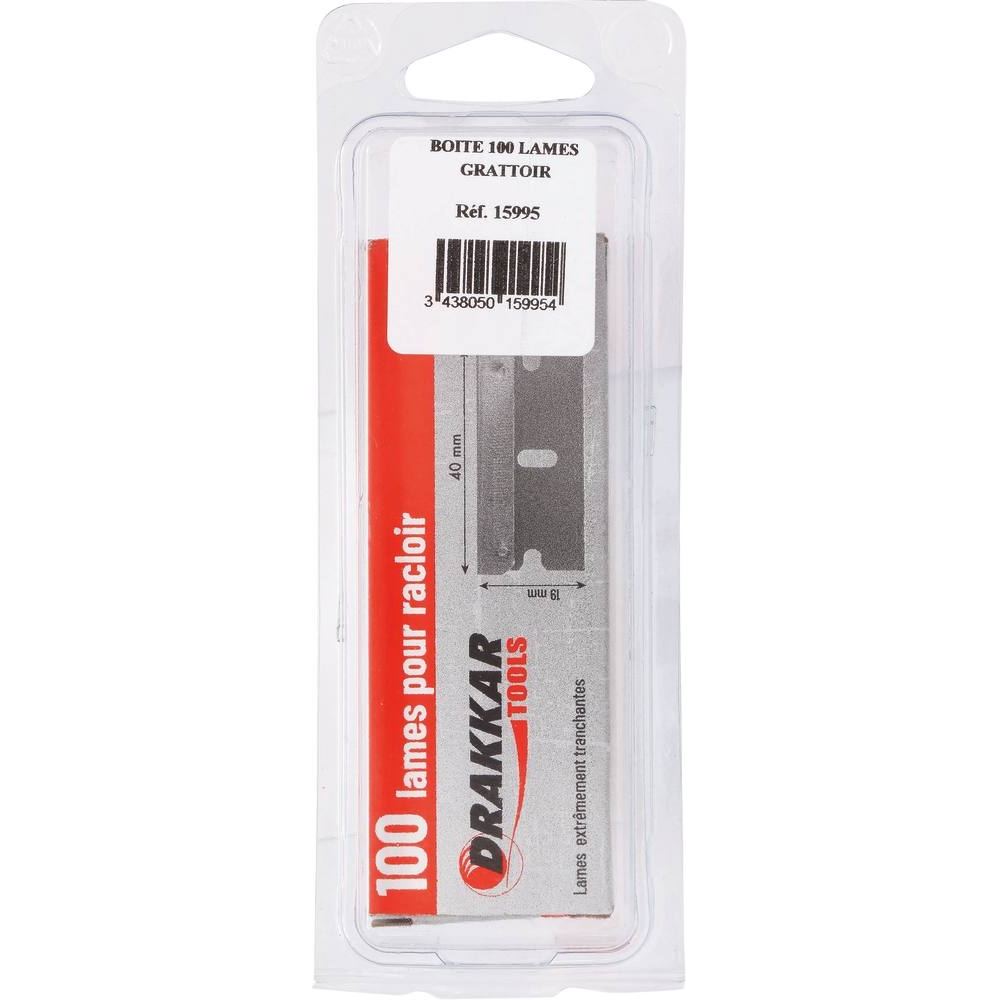 Lame rectangle 19x40mm pour grattoir - carte boîte de 100 pcs DRAKKAR TOOLS - 15995