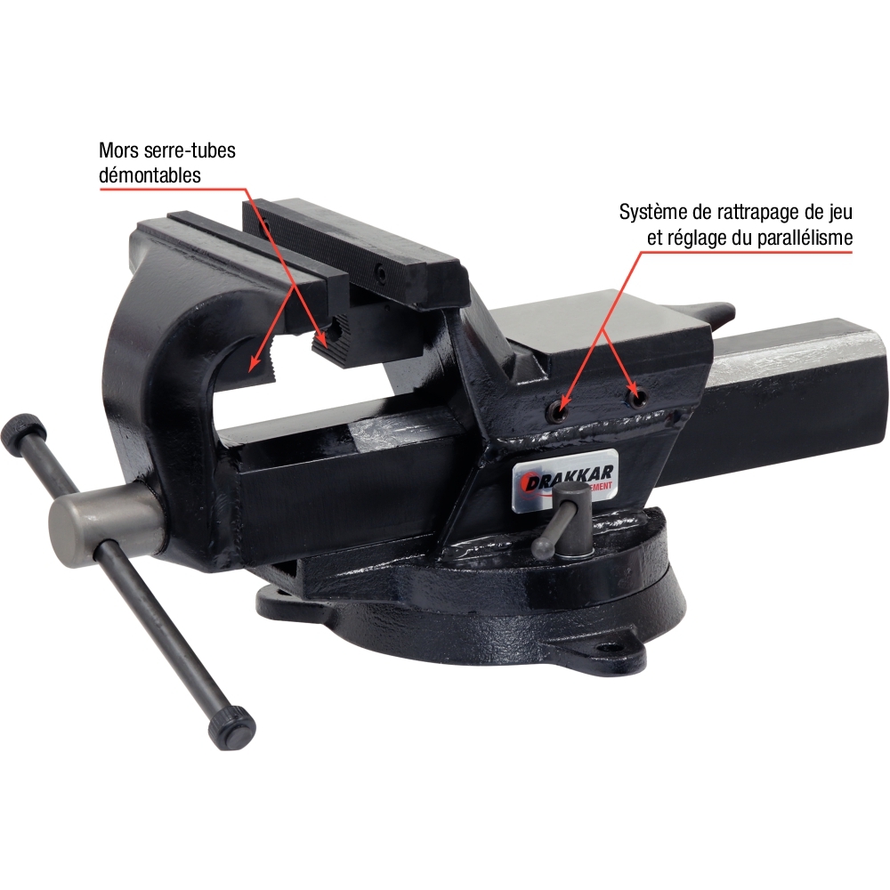 Etau acier 150mm avec enclume/serre tubes/base pivotante à 360° DRAKKAR - 15996