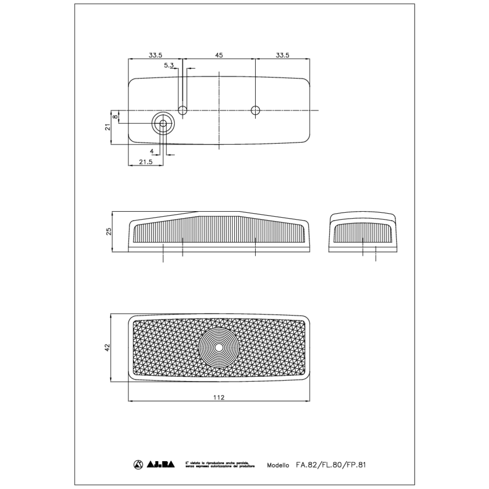 Feu de position blanc rectangle AJ.BA - 16039