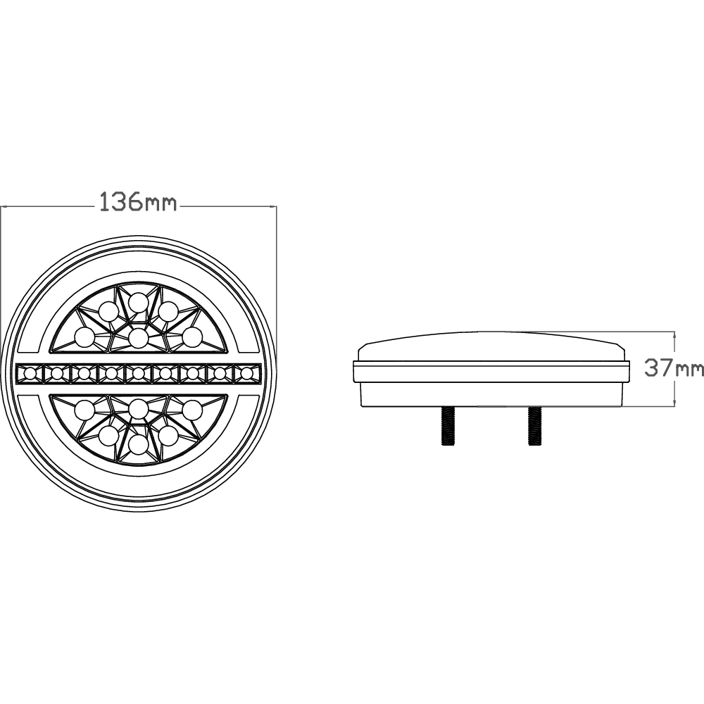 Feu arrière rond gauche LED 12/24V 3 fonctions dynamique 136mm SODIFLASH - 16098