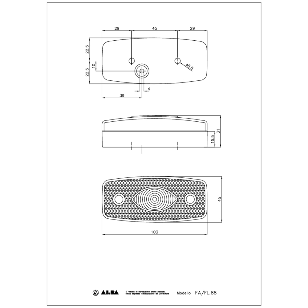 Feu de position blanc rectangle AJ.BA - 16222