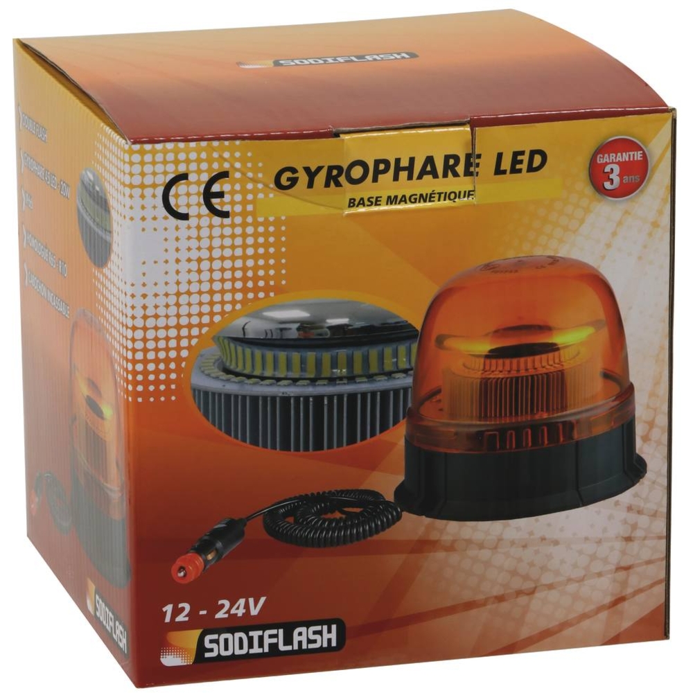 Gyrophare LED double flash 12/24V base magnétique SODIFLASH - 16305