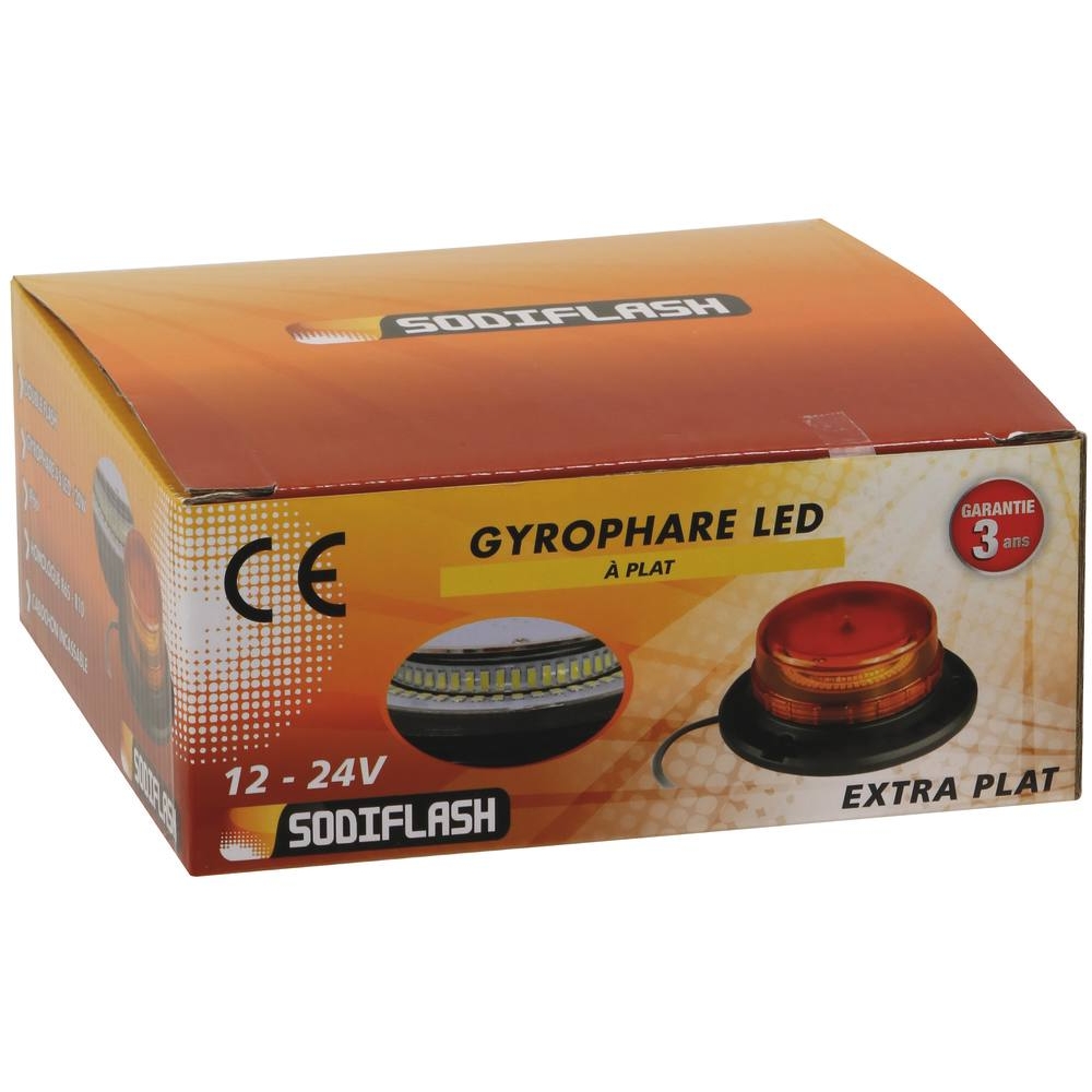 Gyrophare LED extra plat 12/24V double flash fixation à plat SODIFLASH - 16310