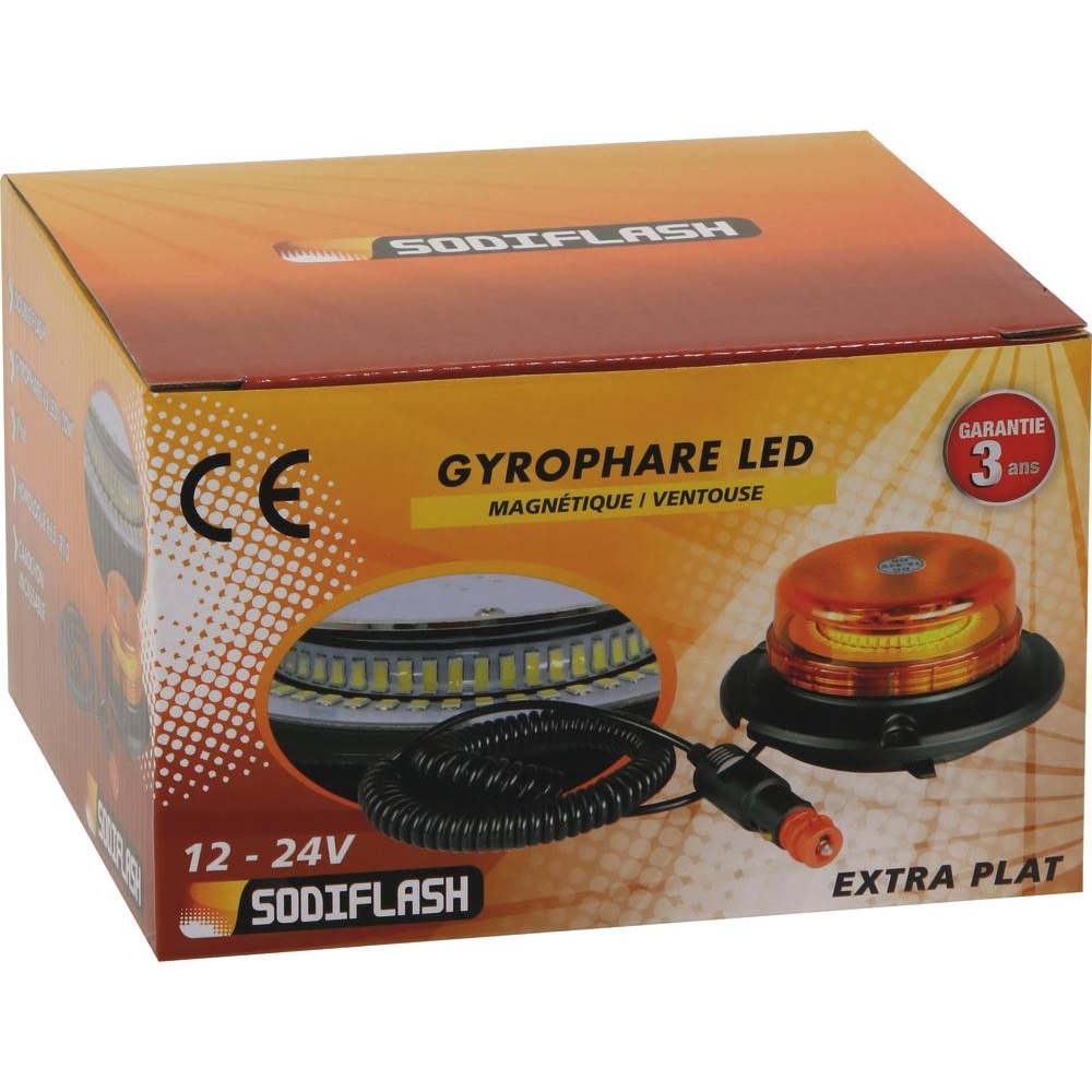 Gyrophare LED extra plat 12/24V double flash magnétique SODIFLASH - 16312
