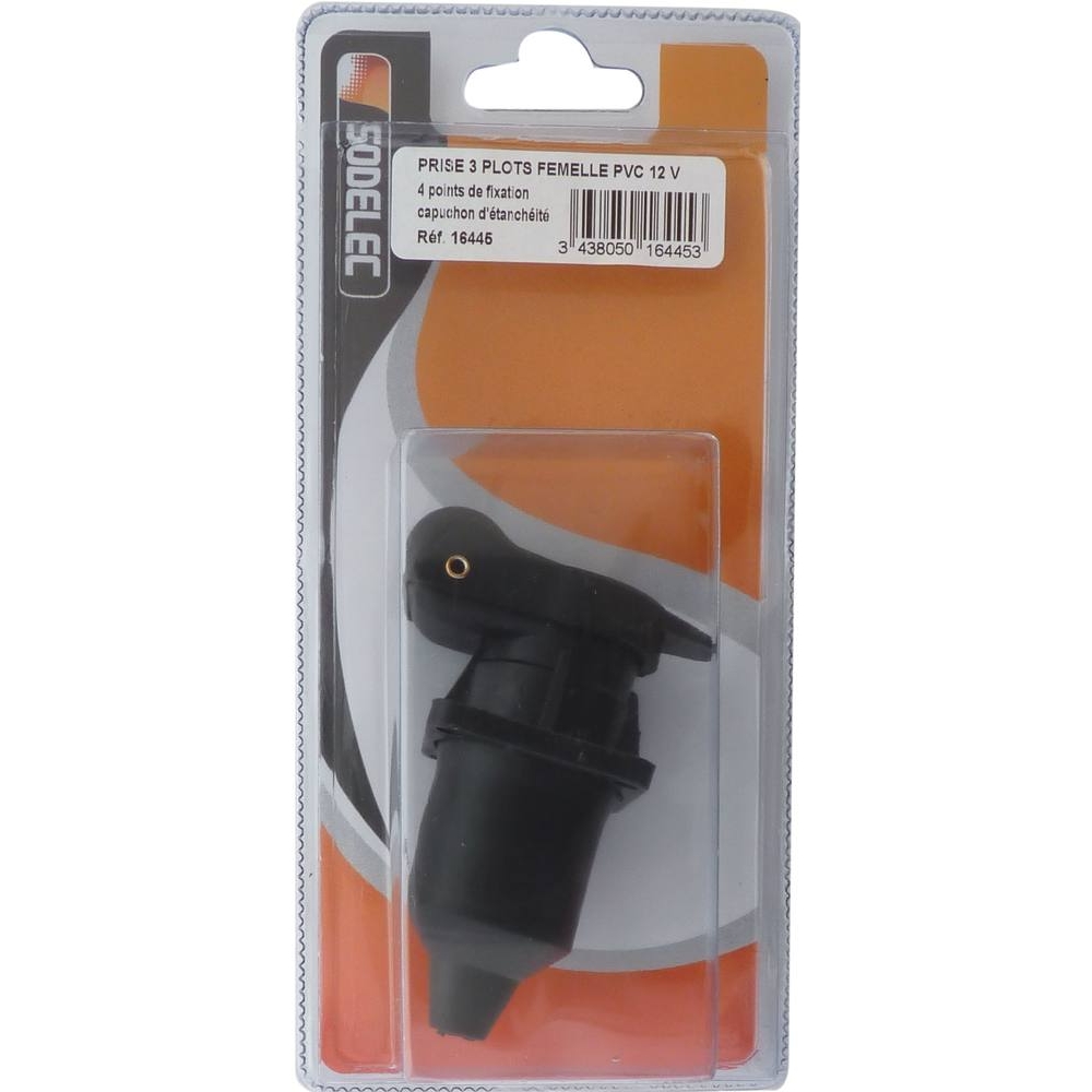 Prise 3 plots femelle plastique 4 points de fixation - SODELEC - 16445