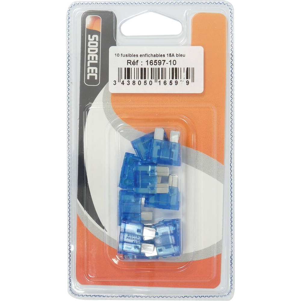 Fusible enfichable 15A bleu - de 10 pcs SODELEC - 16597