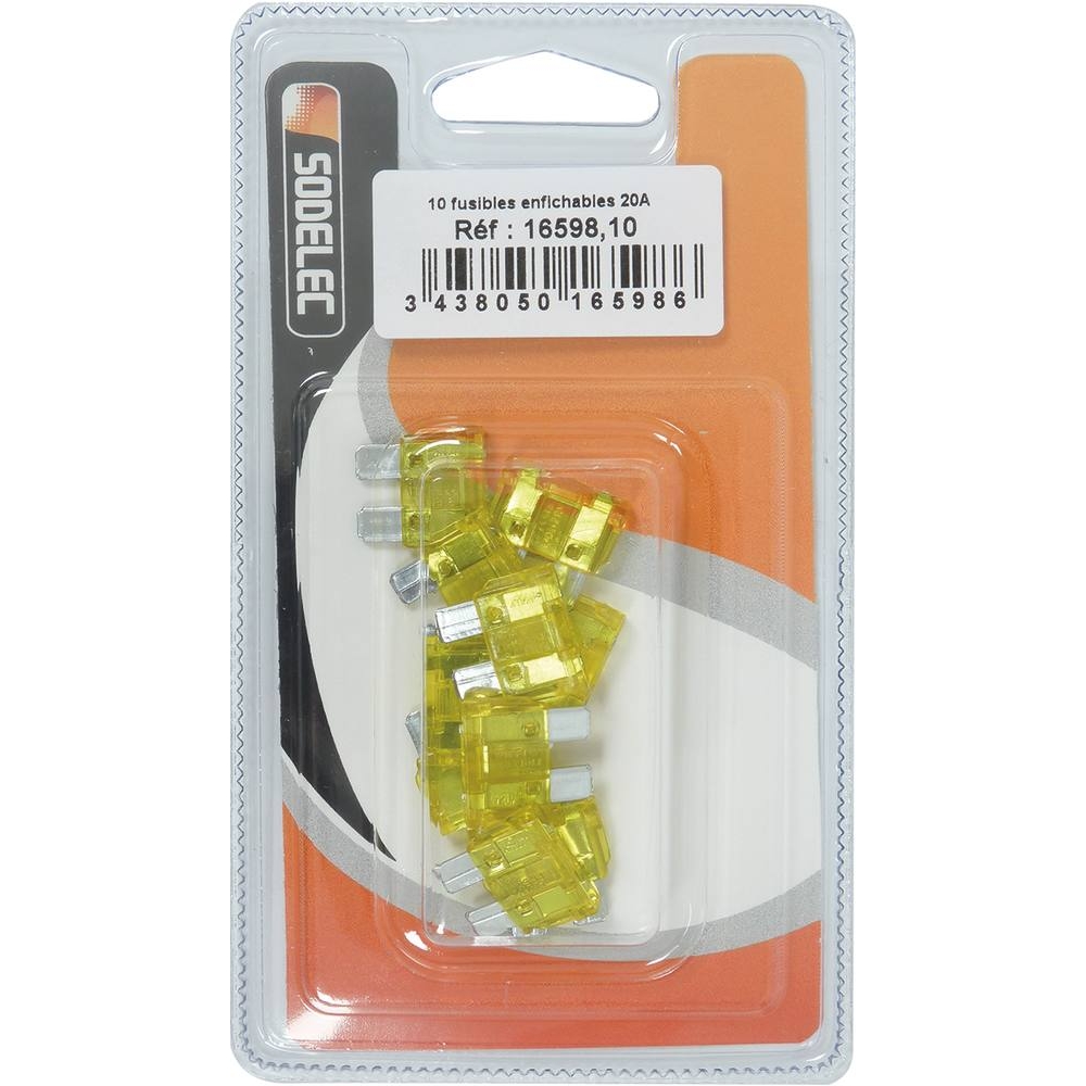 Fusible enfichable 20A jaune - de 10 pcs SODELEC - 16598
