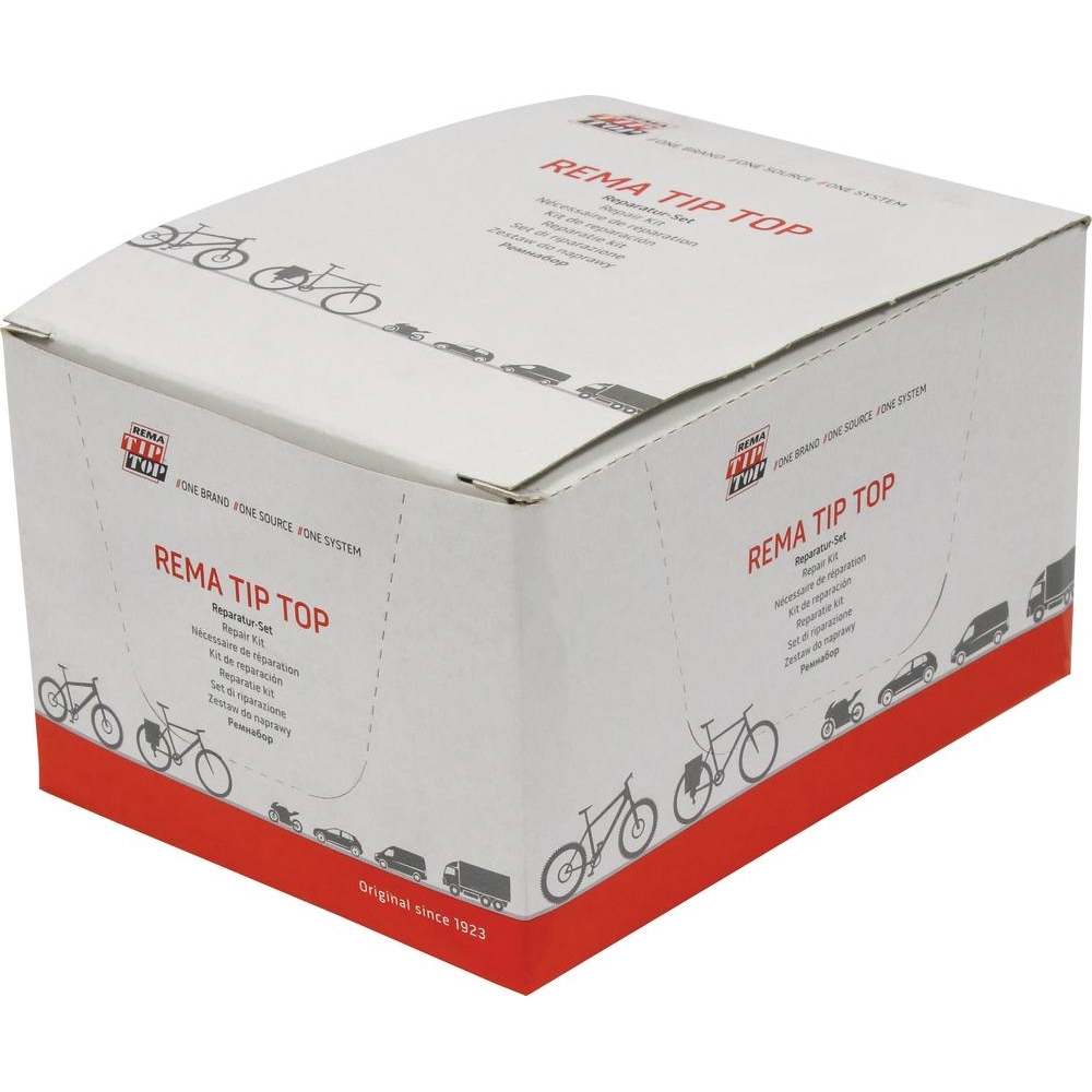 Réparation pour chambre à air vélo - boîte de 7 rustines avec valve/colle/râpe REMA TIP TOP - 16652