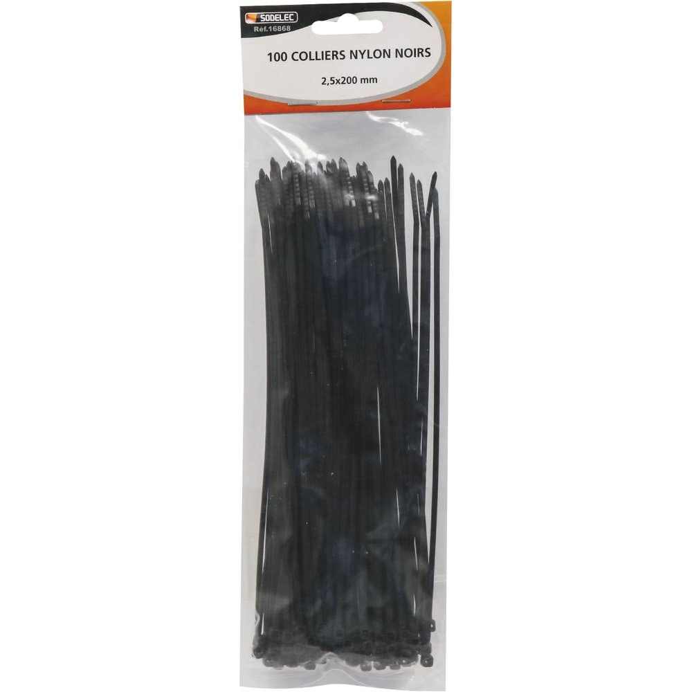 Collier nylon 2,5x200mm noir - lot de 100 pcs SODELEC - 16868