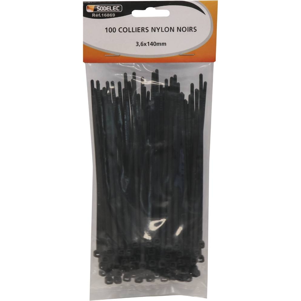 Collier nylon 3,6x140mm noir - lot de 100 pcs SODELEC - 16869
