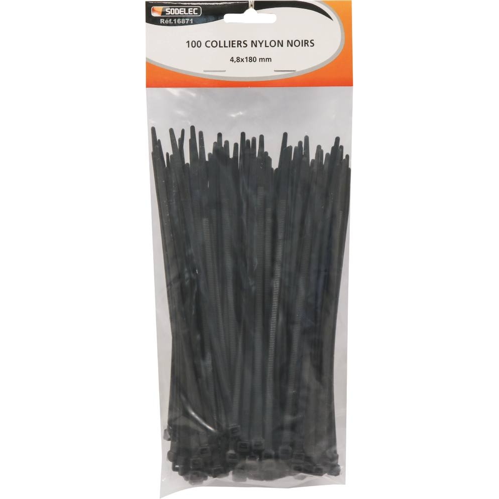 Collier nylon 4,8x200mm noir - lot de 100 pcs SODELEC - 16871