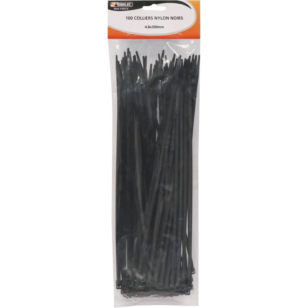 Collier nylon 4,8x300mm noir - lot de 100 pcs SODELEC - 16872