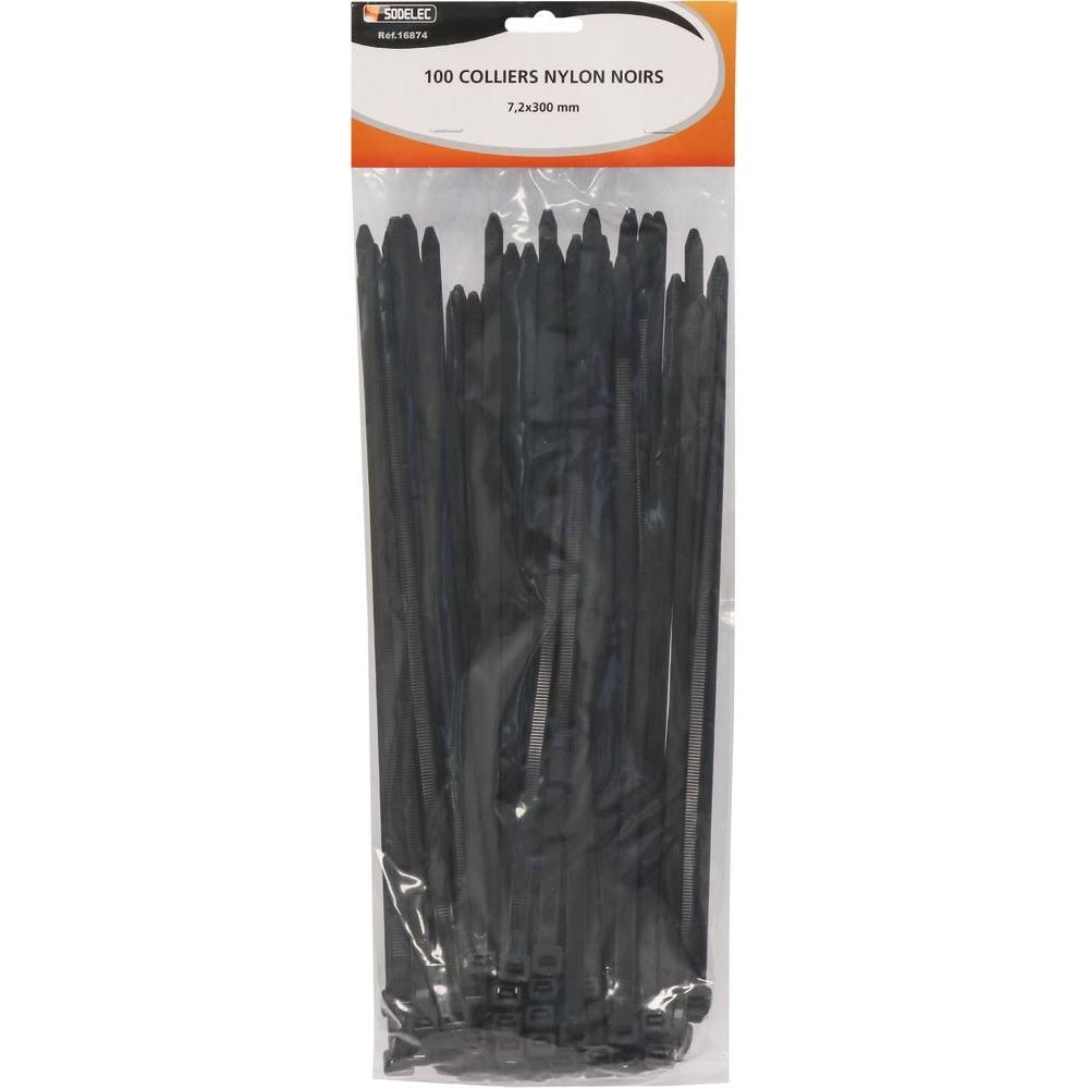 Collier nylon 7,2x300mm noir - lot de 100 pcs SODELEC - 16874