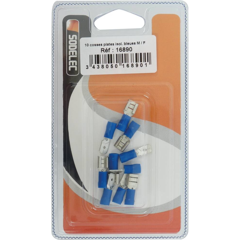 Cosse plate mâle et femelle isolée bleue 6,3x0,8mm - de 10 pcs SODELEC - 16890