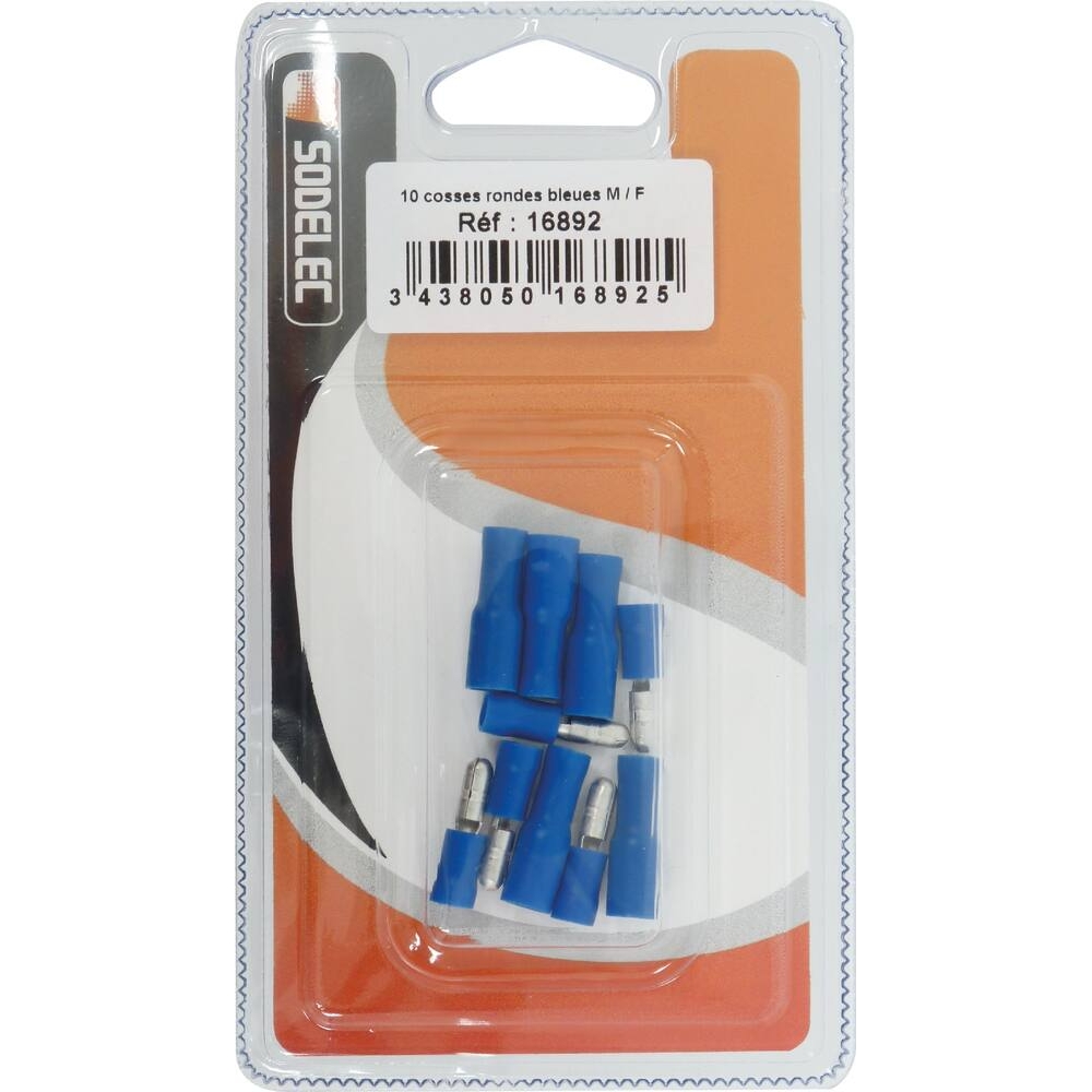 Cosse ronde mâle et femelle isolée bleue 6,3x0,8mm - de 10 pcs SODELEC - 16892