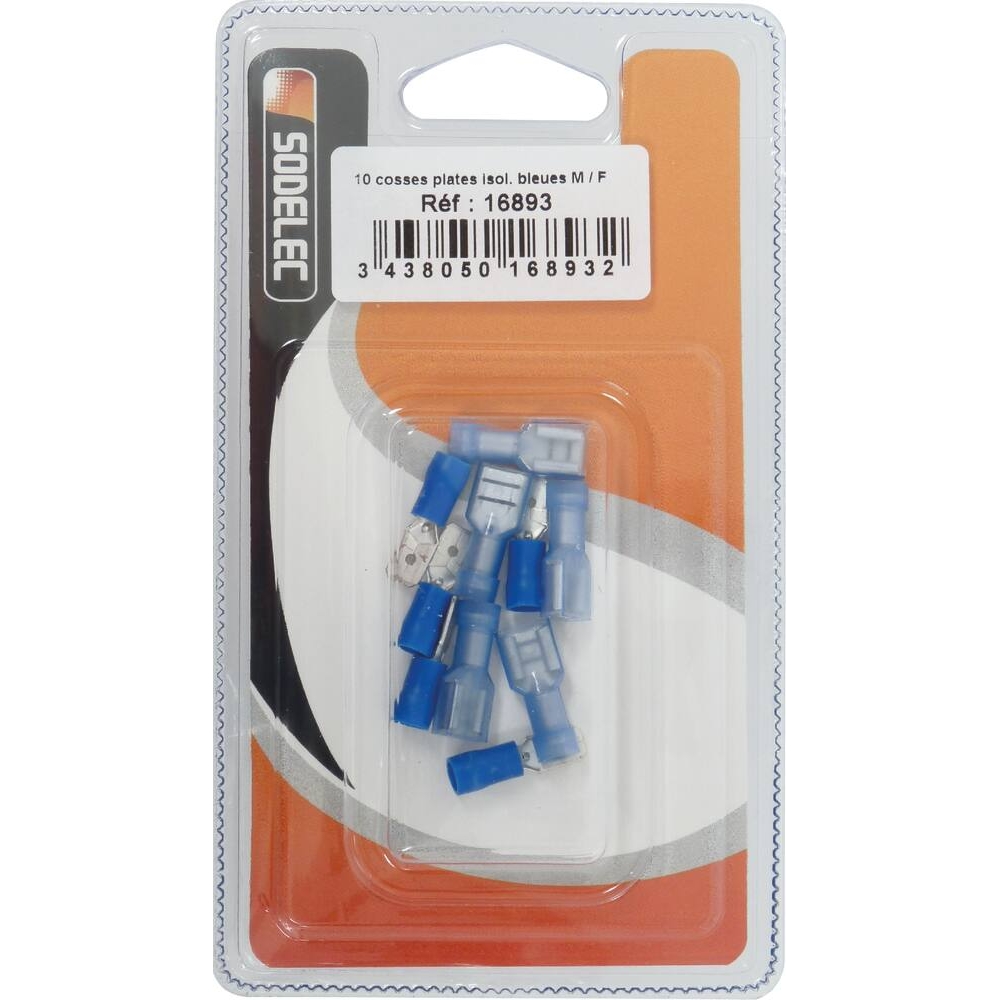 Cosse plate mâle et femelle isolée bleue 6,3x0,8mm - de 10 pcs SODELEC - 16893