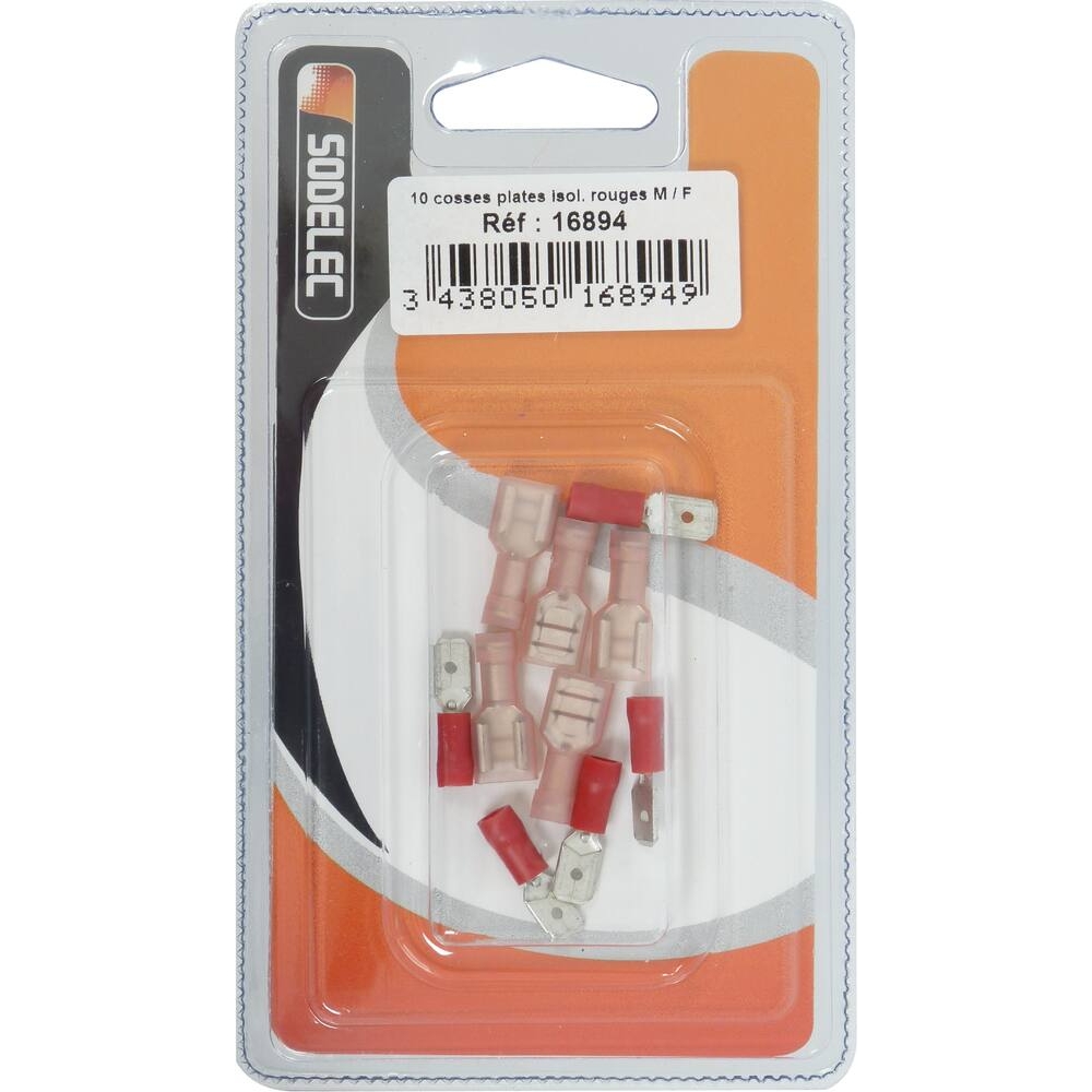 Cosse plate mâle et femelle isolée rouge 6,3x0,8mm - de 10 pcs SODELEC - 16894