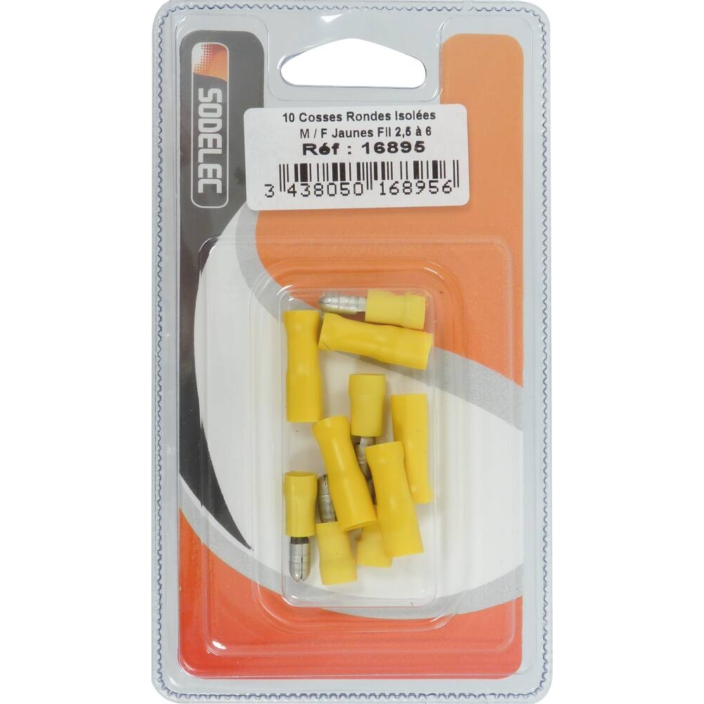 Cosse ronde mâle et femelle isolée jaune 6,3x0,8mm - de 10 pcs SODELEC - 16895
