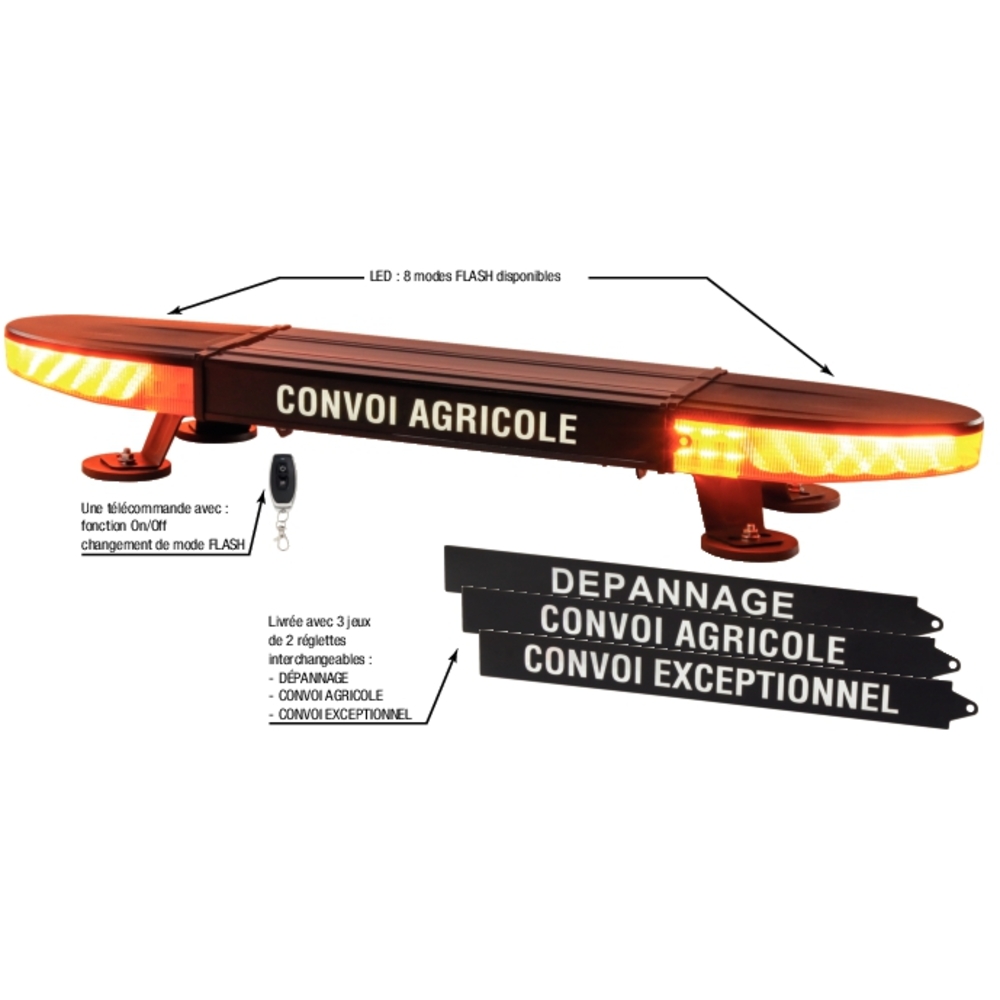 Rampe de signalisation LED 12/24V 100cm magnétique rechargeable SODIFLASH - 16950