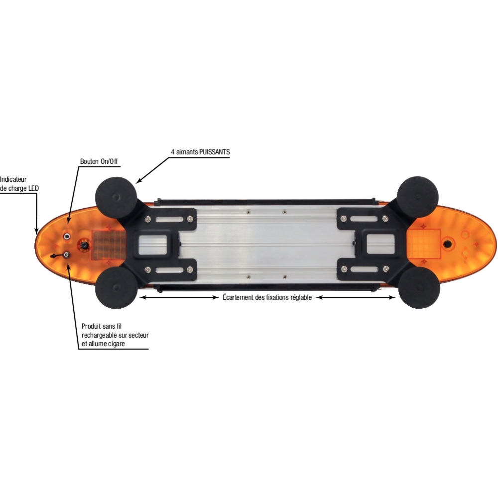Rampe de signalisation LED 12/24V 100cm magnétique rechargeable SODIFLASH - 16950