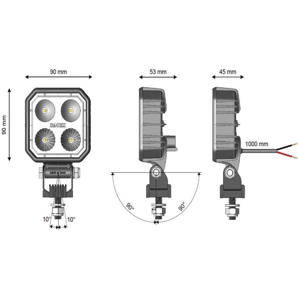 Phare de travail carré LED 10/30V 9W 1000 lumens/bleu/boîtier carbone CEA - 17029