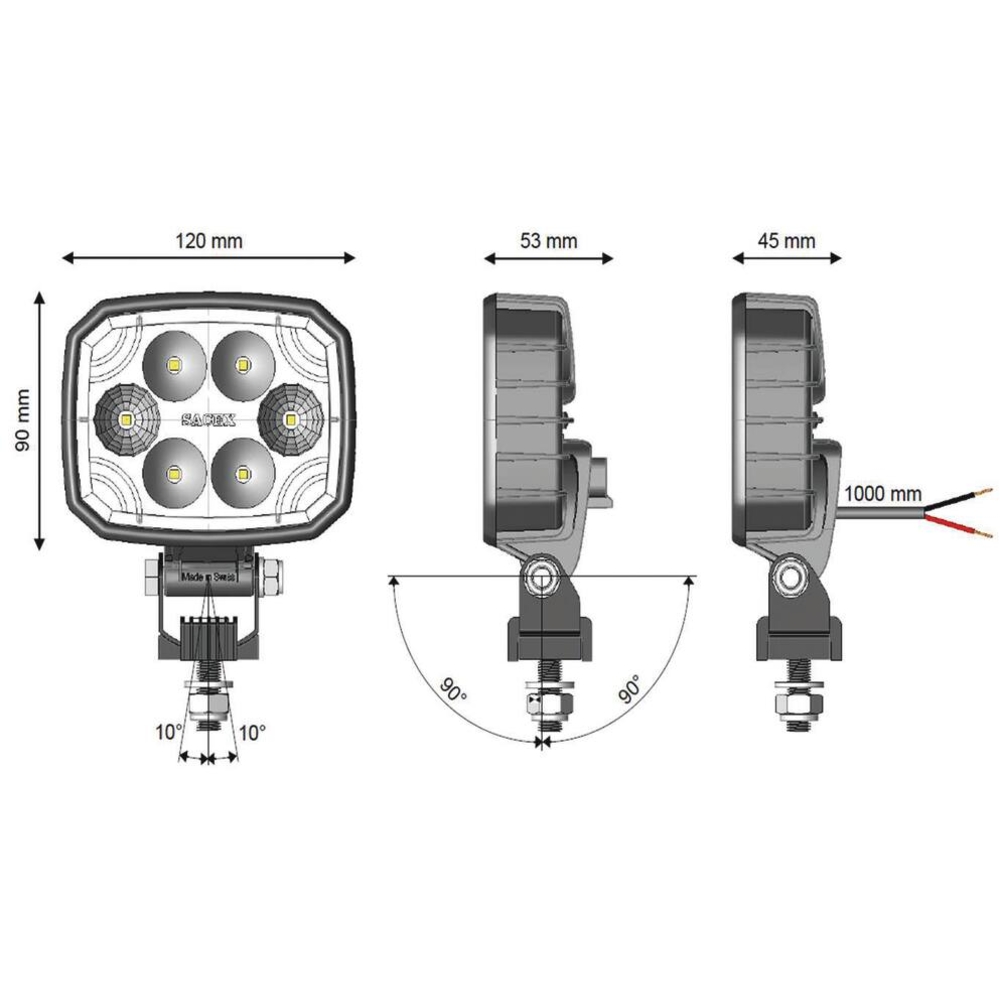 Phare de travail rectangle LED 10/30V 12W 1500 lumens boîtier carbone CEA - 17030