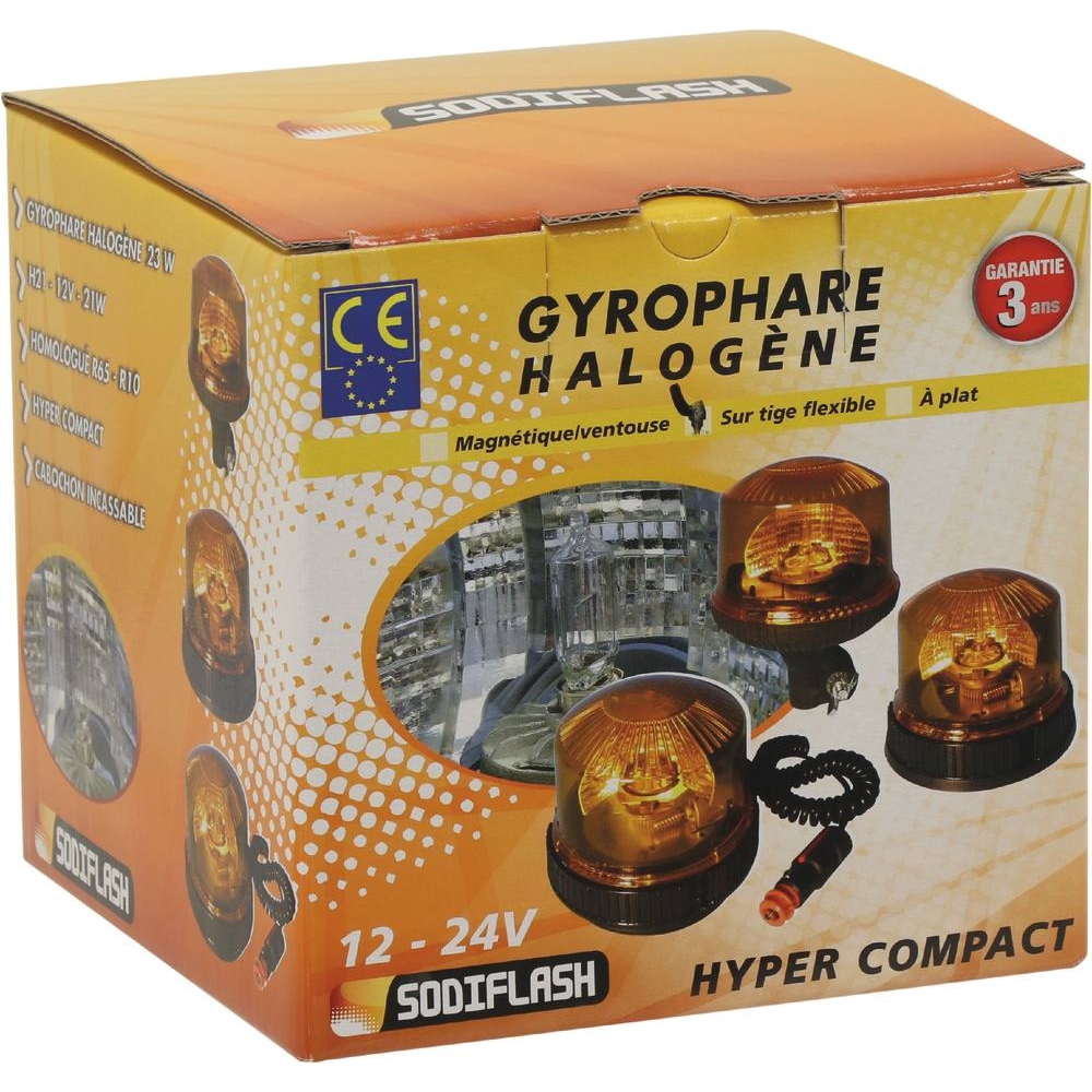 Gyrophare halogène 23W 12/24V sur tige flexible SODIFLASH - 17050