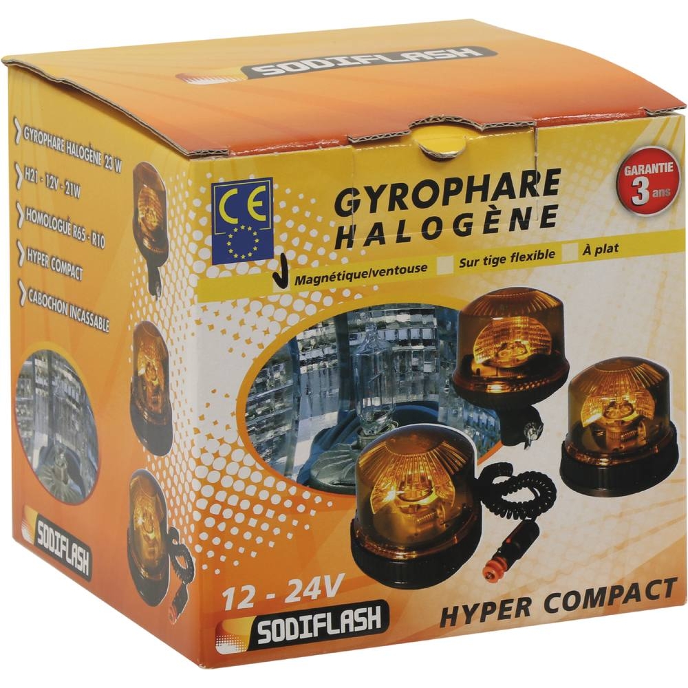 Gyrophare halogène 23W 12/24V magnétique SODIFLASH - 17052
