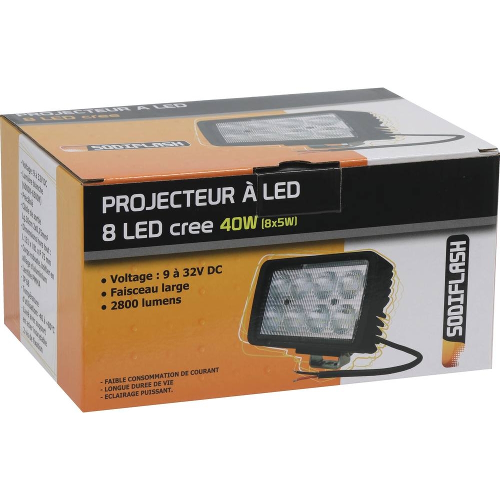 Phare de travail rectangle LED 12/24V 40W 2800 lumens SODIFLASH - 17096