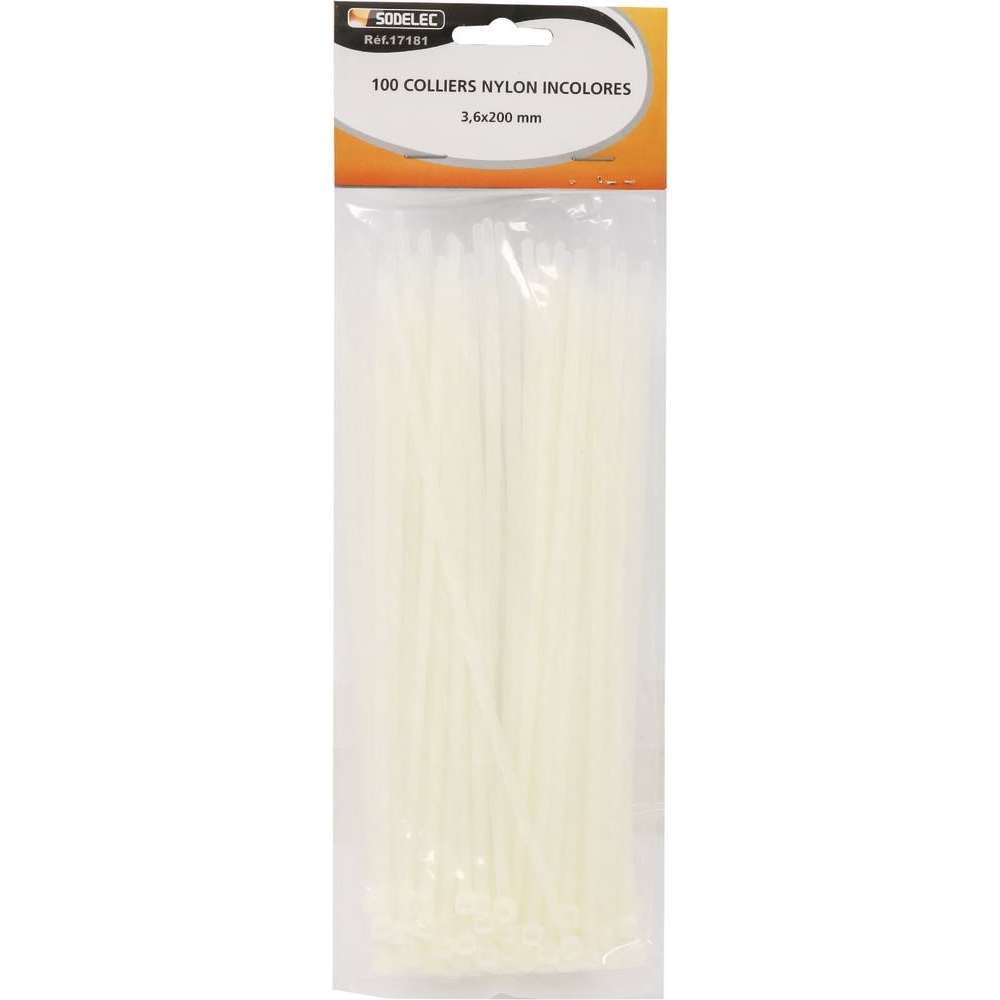 Collier nylon 3,6x200mm incolore - lot de 100 pcs SODELEC - 17181